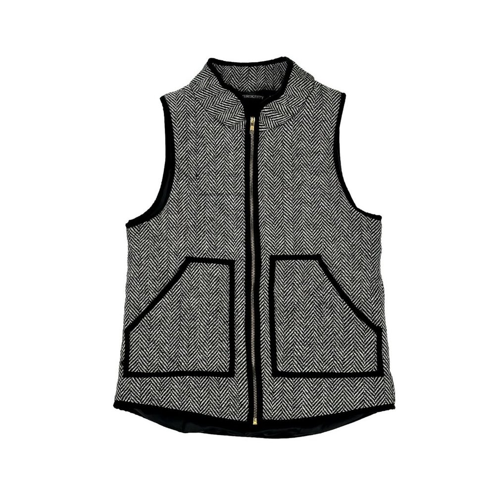 Merokeety Herringbone Quilted Vest Womens Size XS Black White Full Zip Pockets - Picture 5 of 10